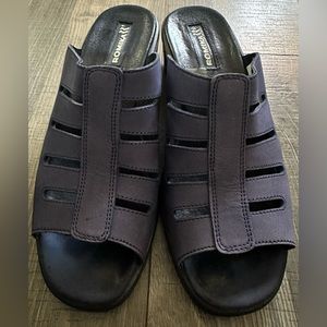 ROMIKA Women’s Blue Leather Slide Open Toe Low Wedge Sandals US Size 9.5, EU 40